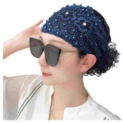 Women's Floral Lace Headwrap, Pearl Encrusted Floral Lace Headband, Stretch Hairbands (Blue,one size) von POCHY