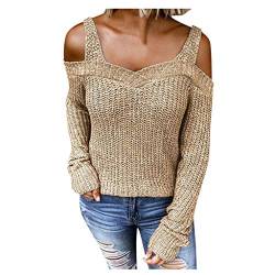 Damen U Ausschnitt Strickpullover Langärmeliges Winterpullover Klassisch Fein-Strick Pulli Elegantes Oberteil Wintermäntel Casual Tee Shirt Top Sweater Strick Grobstrickjacke von PODOLIXIA