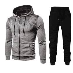 Jogginganzug Herren set Herbst Trainingsanzug mit Kapuze und Reißverschluss Langarm Kapuzenpullover Hoodie + Jogginghose 2-teiliger Sportanzug Freizeitanzug Gym Fitness Activewear für Männer von PODOLIXIA