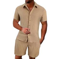 PODOLIXIA Herren Freizeitanzug 2-Stück Sommer Set Strand Urlaub Knopfleiste Hemd und Shorts Kurzarm Leisure Outfits Zweiteiler Button-Down Shirts & Kurze Hosen von PODOLIXIA