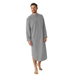 PODOLIXIA Herren Nachthemd Langarm Stehkragen Schlafshirt Pyjamaoberteil Größe M-3XL Muslimischer Kaftan mit Knöpfe von PODOLIXIA