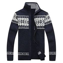 PODOLIXIA Herren Strickjacke mit Stehkragen Norwegerjacke Schwarze Winterjacke warme Freizeitjacke Männer Jacke für Weihnachten Winter Grobstrick Slim Fit X-Mas Sweater Cardigan von PODOLIXIA