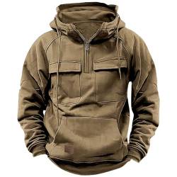 PODOLIXIA Hoodie Herren Cargo-Kapuzenpullover Steampunk Streetwear Pullover mit Kapuze und 2 Brusttasche Arbeits-Hoodie Hoher Kragen Hooded Sweatshirt 1/4 Reißverschluss Männer Langärm Oberteil von PODOLIXIA