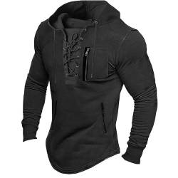 PODOLIXIA Hoodie Herren Retro Halsausschnitt mit Kordelzug Color-Blocking Hooded Pullover Langarm Kapuzenpullover Men's Vintage Mittelalter Gothic Freizeit Langarmshirts von PODOLIXIA