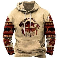 PODOLIXIA Kapuzenpullover Herren, Hoodie Pullover mit Kapuze, Retro Kapulloverpulli Herbst Langärmeliges Traditionell Azteke Geometrisch Bedruckte Hooded Sweatshirt Men's Lustig Tops Langarmshirts von PODOLIXIA