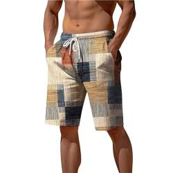 PODOLIXIA Kurz Hose Herren Shorts Sommer Hawaii Strandurlaub Bermuda-Shorts Patchwork-Color Aufdruck Männer Lässiges Boardshorts mit Kordelzug und Taschen von PODOLIXIA