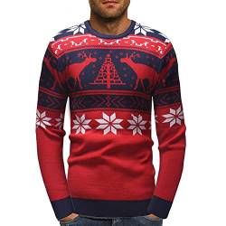 PODOLIXIA Pullover Herren Rundkragen Langärmeliges Knits Sweater Weihnachten Bedruckte Strickpullover Mode Pulli Lässiger Strick-Pulli Männer Thermo Strickwaren von PODOLIXIA