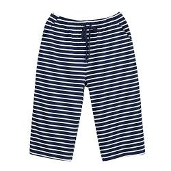 PODOLIXIA Schlafanzughose Herren Kurz Pyjamahose 3/4 Hose Gestreift Loungehose Schlaf Shorts Beiläufige Bequem Homewear Männer mit Gummizugbund von PODOLIXIA