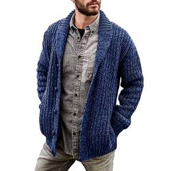 PODOLIXIA Strickjacke Herren Revers Langarm Knitted Sweatshirt Einfarbig Strickpullover mit Taschen und Knopfleiste Stylische Pulli Freizeit Strick-Pulli Männer Thermo Jacke von PODOLIXIA