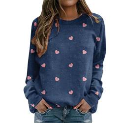 Pullover Damen Valentinstag Oberteil mit Herzdruck Valentine's Day Romantische Partner Tshirt Freizeit Sweatshirts Pulli Herbst Langarmshirt Blusen Elegante Langärmeliges Shirts von PODOLIXIA