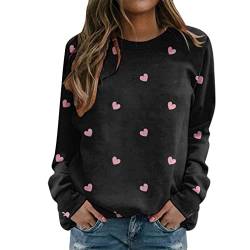 Pullover Damen Valentinstag Oberteil mit Herzdruck Valentine's Day Romantische Partner Tshirt Freizeit Sweatshirts Pulli Herbst Langarmshirt Blusen Elegante Langärmeliges Shirts von PODOLIXIA