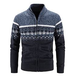 Strickjacke Herren Langarm mit Reißverschluss Cardigan Stehkragen Gemusterte Männer Jacke Gestrickt Casual für Hemd und Shirt Men's Pullover Thermo Winter Knitted Jacke von PODOLIXIA