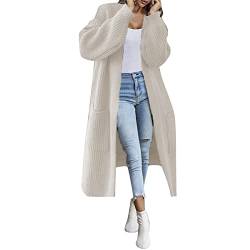 Strickjacken Damen Knitted Cardigan Länge Wintermäntel Strickcardigan Loose Fit Vorne Offen Strickmantel Lässig Winterparka mit Knopf Lange Ärmel Strickpulli Frauen Jumper Sweatshirt von PODOLIXIA