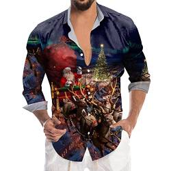 Weihnachtshemd Herren Langen Ärmeln Hemd Weihnachts Shirt Lustig Santa Gedruckt Xmas Freizeithemden Weihnachtshemd Beiläufige Langarmhemd Button Down Hemden Tshirt Oberseiten von PODOLIXIA