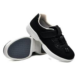 POFH Schuhe für Geschwollene Füße Damen Breiter Sneaker Riemen verstellbar Einfaches An und Ausziehen Halbschuh mit Klettverschluss für ältere Menschen Plantarfasziitis (Color : Black, Size : 38 EU) von POFH