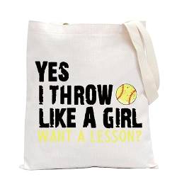 POFULL Softballspieler-Geschenk, Softball-Team-Geschenk, Yes I Throw Like A Girl Want A Lesson Softball Kosmetiktasche, I Throw Like A Girl Tragetasche von POFULL