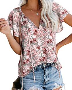 POGTMM Blumen Bluse Damen Elegant Tops Blumen Boho Lose Sommer Luftig Oberteile T Shirt Tunika (Floral 6,L) von POGTMM