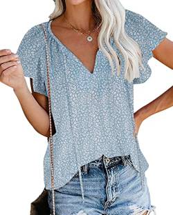 POGTMM Damen Henly Shirt Tops Blumen Größen Lose Sommer Boho Luftig Oberteile T Shirt Tunika (Floral 2,L) von POGTMM