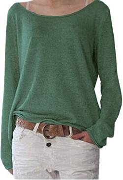 POGTMM Damen Sweatshirt Oversized Lose Casual Rundhals Einfarbig Lange-ärmel Strick Pullover Bluse Jumper Tshirts(XXL,Minzgrün) von POGTMM