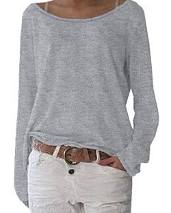 POGTMM Langarmshirt Oversize Damen Leichte Jumper Sweatshirt Uboot Ausschnitt Hemd Shirt (Grau,L) von POGTMM