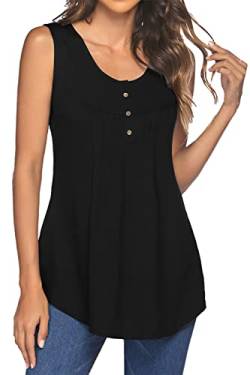 POMTIMCO Damen Sommer Top Knopfleiste Elegant V-Ausschnitt Lockere Bluse Tunic Veste Tankshirt Longshirt (S,Schwarz) von POGTMM