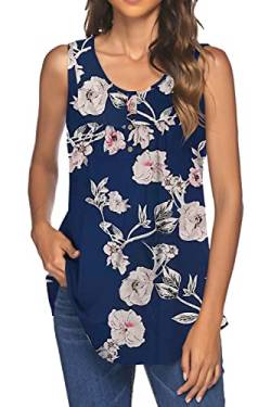 POMTIMCO Damen V-Ausschnitt Floral Knopfleiste Plissee Henley Bluse Lässige Blumen Camisole Tank Tops Longshirt (S,Floral 2) von POGTMM