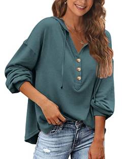 POMTIMCO Leicht Langarmshirt für Damen Hooded Pullover Plain Solid Color Long Sleeved Hoodies Pulli (Dunkelgrün,M) von POGTMM