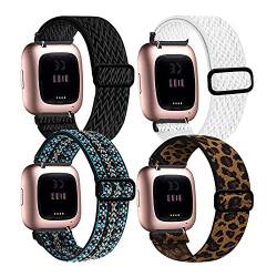 4 Stück dehnbare Bänder, kompatibel mit Fitbit Versa/Fitbit Versa Lite/Fitbit Versa 2 Bänder, Damen Herren, verstellbar, elastisch, atmungsaktiv, Ersatzbänder für Versa Smartwatch-Armband von POHNUI