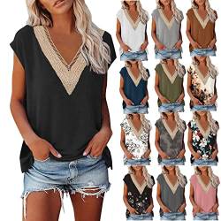 Bluse Damen Elegant T-Shirt ärmellose Tops Shirt Oberteile Frauen Kleidung Frau Sommer Shirts Top Damen V-Ausschnitte Tshirt Casual Rundhals Klamotten Teenager Mädchen von POIUIYQA