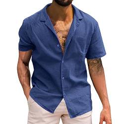 Herren Hemd Kurzarm Freizeithemd Businesshemd Leinenhemd Sommer Kurzarmhemd Einfarbig Basic Shirt for Männer Slim Fit von POIUIYQA