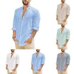 Herren Hemd Langarm Leinenhemd Button Down Freizeithemden für Herren Casual Regular Fit Shirt Sommer von POIUIYQA