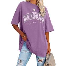 Oversize T Shirt Damen Vintage Kurzärmeliges Rundhals Los Angeles Oberteile Tops Casual Lockere Basic Sommer Tee Shirts Bluse von POIUIYQA