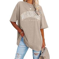 Oversize T Shirt Damen Vintage Kurzärmeliges Rundhals Los Angeles Oberteile Tops Casual Lockere Basic Sommer Tee Shirts Bluse von POIUIYQA