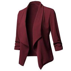 POIUIYQA Blazer Damen Sportlich Elegant Longblazer 3/4 Arm Sommer Leicht Business Büro Blazer Jacke Einfarbig Open Front Jacket Slim Fit S-5XL von POIUIYQA