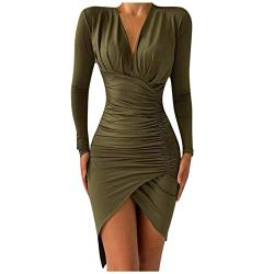 POIUIYQA Damen Festlich Kleid Langarm Elegant Abendkleid kurz Samtkleid Bodycon Partykleid Sexy Hoch Taille Cocktailkleid von POIUIYQA