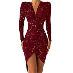 POIUIYQA Damen Festlich Kleid Langarm Elegant Abendkleid kurz Samtkleid Bodycon Partykleid Sexy Hoch Taille Cocktailkleid von POIUIYQA