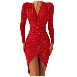 POIUIYQA Damen Festlich Kleid Langarm Elegant Abendkleid kurz Samtkleid Bodycon Partykleid Sexy Hoch Taille Cocktailkleid von POIUIYQA