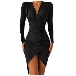 POIUIYQA Damen Festlich Kleid Langarm Elegant Abendkleid kurz Samtkleid Bodycon Partykleid Sexy Hoch Taille Cocktailkleid von POIUIYQA