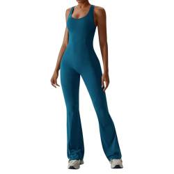 POIUIYQA Damen Flared Jumpsuit Tight Scrunch Butt Overalls Lang Ärmelloser Sport rückenfrei Jumpsuit Yoga Bodycon Einteiler Ganzkörperanzug Stretch Elegant Jumpsuits von POIUIYQA