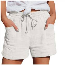 POIUIYQA Damen Shorts Sommer Musselin Hose Lässige mit hoher Taille Gerades Bein Sport Lässige Lockere Shorts mit Kordelzug Kurze Hose mit Taschen Gummiband Freizeit Shorts Elastische Stoffhose von POIUIYQA