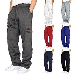 POIUIYQA Herren Hose Chino Cargo Hose Jogginghose Herren Baumwolle Sporthose Casual Freizeithose Elastische Taille mit Kordelzug Sweatpants Herren mit Taschen von POIUIYQA