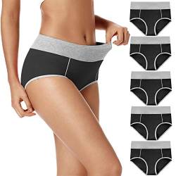 POKARLA Damen Hohe Taille Baumwolle Unterwäsche Weich Atmungsaktiv Panties Stretch Slip 5er Pack - Schwarz - Large von POKARLA