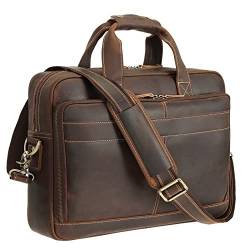 Polare Laptoptasche aus Vollnarbenleder, 41,9 cm (16,5 Zoll), Aktentasche für Herren, Business-Kuriertasche, Arbeitstasche, passend für 15,6 Zoll Laptop, Dunkelbraun, Retro von POLARE ORIGINAL