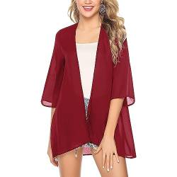 Damen Strandkleid Chiffon Kimono Cardigan Bikini Cover Up Blumen Print Leichte Strand Offene Front Jacke für Sommer Bademode Strand Vertuschen Shirt (as3, Alpha, s, m, Regular, Regular, rot) von POLCPAI