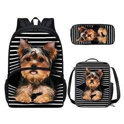 POLERO 3-teiliges Set Galaxy Schulrucksack Mittagessen Tasche Federmäppchen Casual Daypacks Leicht für Reisen, Yorkshire Terrier, Einheitsgröße, Kinderrucksack von POLERO