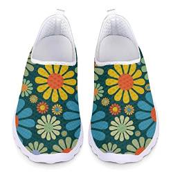 POLERO Abstrakte Hippie-Blumenschuhe für Frauen, niedliche Gänseblümchen-Sneaker-Schuhe, Bunte Blumen, Slip-on-Schuhe, EU42 von POLERO