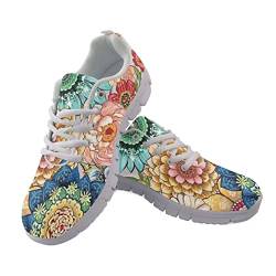 POLERO Boho Floral Sneaker für Frauen, Bohemian Mandala Flower Fashion Trainer für Casual, Lace-Up Laufschuhe, EU39 von POLERO