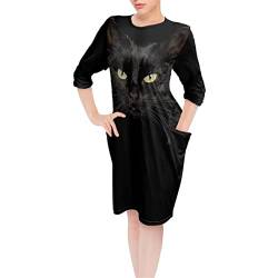 POLERO Braunes Leoparden-Nachthemd für Damen, Nachtwäsche mit Tasche, lange Ärmel, schwarze katze, 54 von POLERO