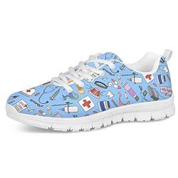 POLERO Cartoon Nurse Bear Krankenschwester Schuhe Damen Herren Sneaker Schnürer Sportschuhe Atmungsaktiv Laufschuhe 41 EU (Blau) von POLERO