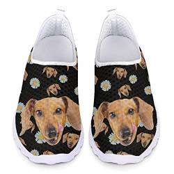 POLERO Daisy Floral Dackel Casual Mesh Schuhe für Frauen, niedlich Wurst Hund Slip auf Schuhe, Flache Mesh Wasser Schuhe, EU38 von POLERO